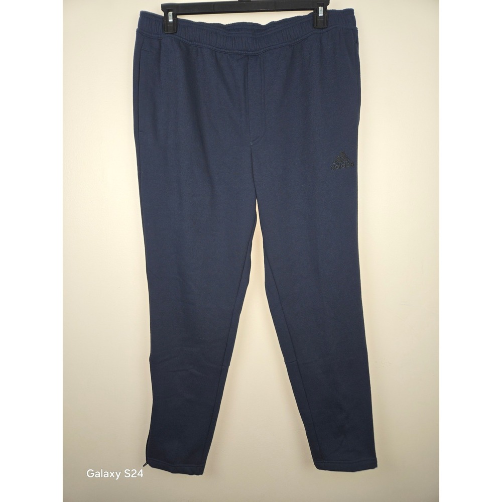 Adidas Mens M FL Taper Pant Navy Blue Fleece Joggers Ankle Zip JP0373 XL New